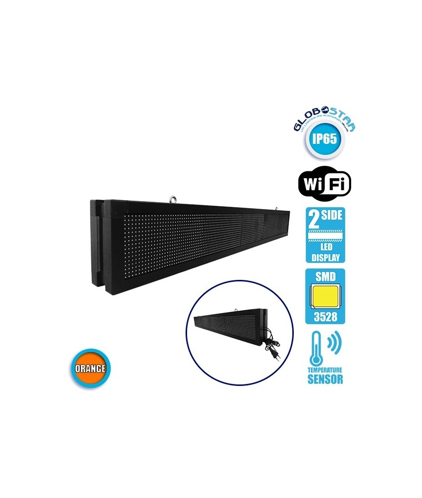 GLOBOSTAR® DISPLAY 90314 Κυλιόμενη Ψηφιακή Επιγραφή P10 Διπλής Όψης LED AC 220-240V Αδιάβροχο IP65 Πορτοκαλί - WiFi Control μέσω FK APP - Αισθητήρας Θερμοκρασίας & Υγρασίας - Μ168 x Π12 x Υ24cm - 2 Χρόνια Εγγύηση